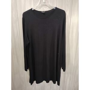 J Jill Wearever Collection Rhinestone Long Sleeve Top Plus Size 1X Black Office